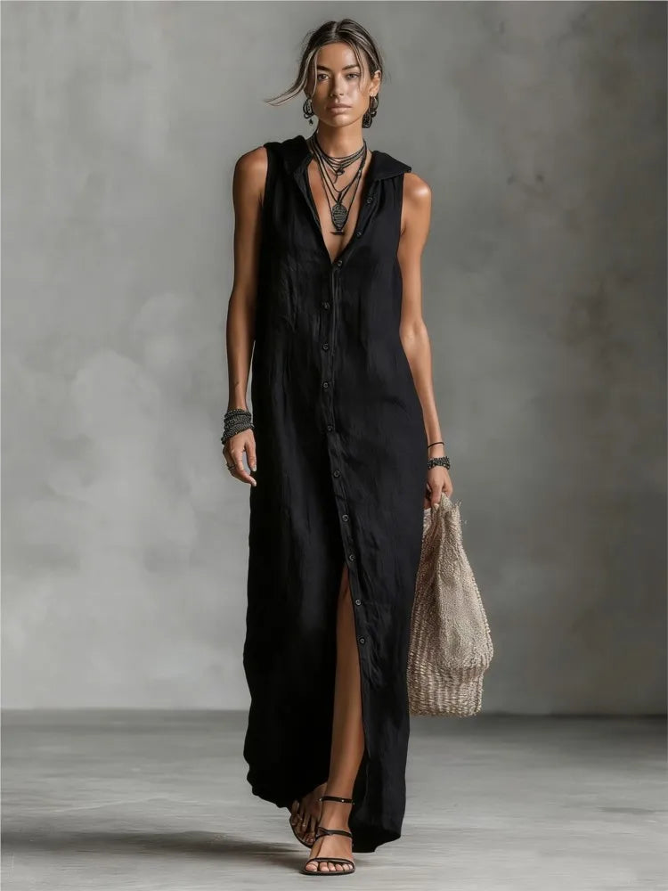 Camila | Vestido de Algodón y Lino con Capucha