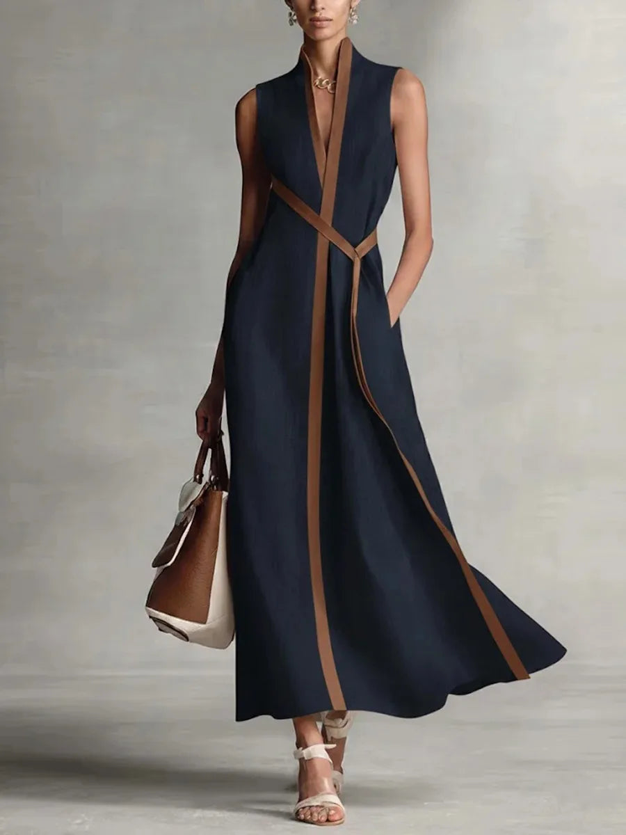Valeria | Vestido Maxi Mujer Cuello V Rayas