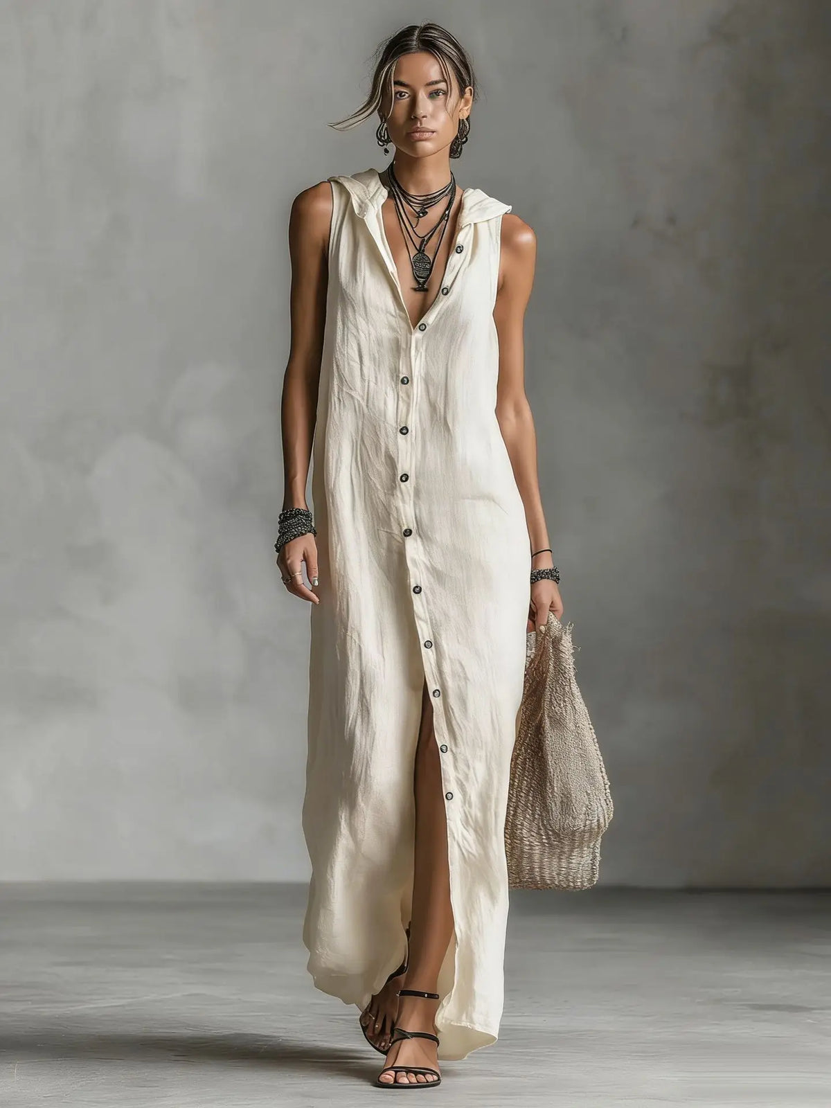 Camila | Vestido de Algodón y Lino con Capucha