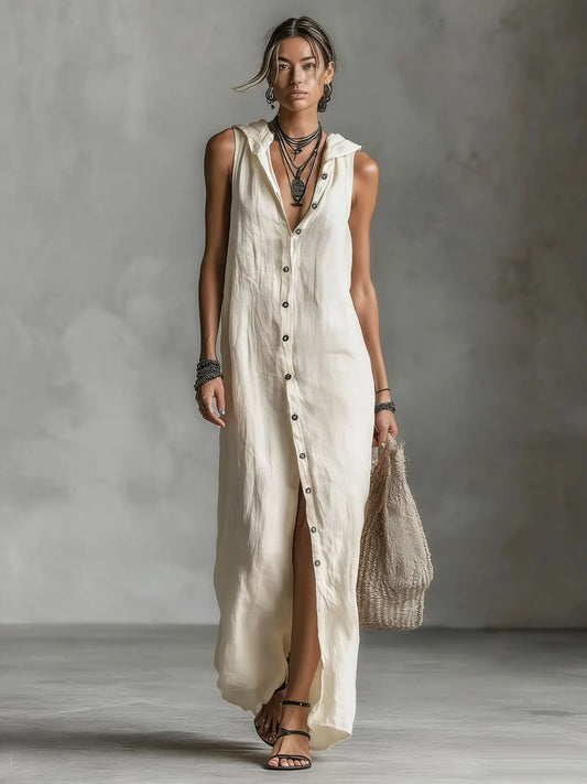 Camila | Vestido de Algodón y Lino con Capucha