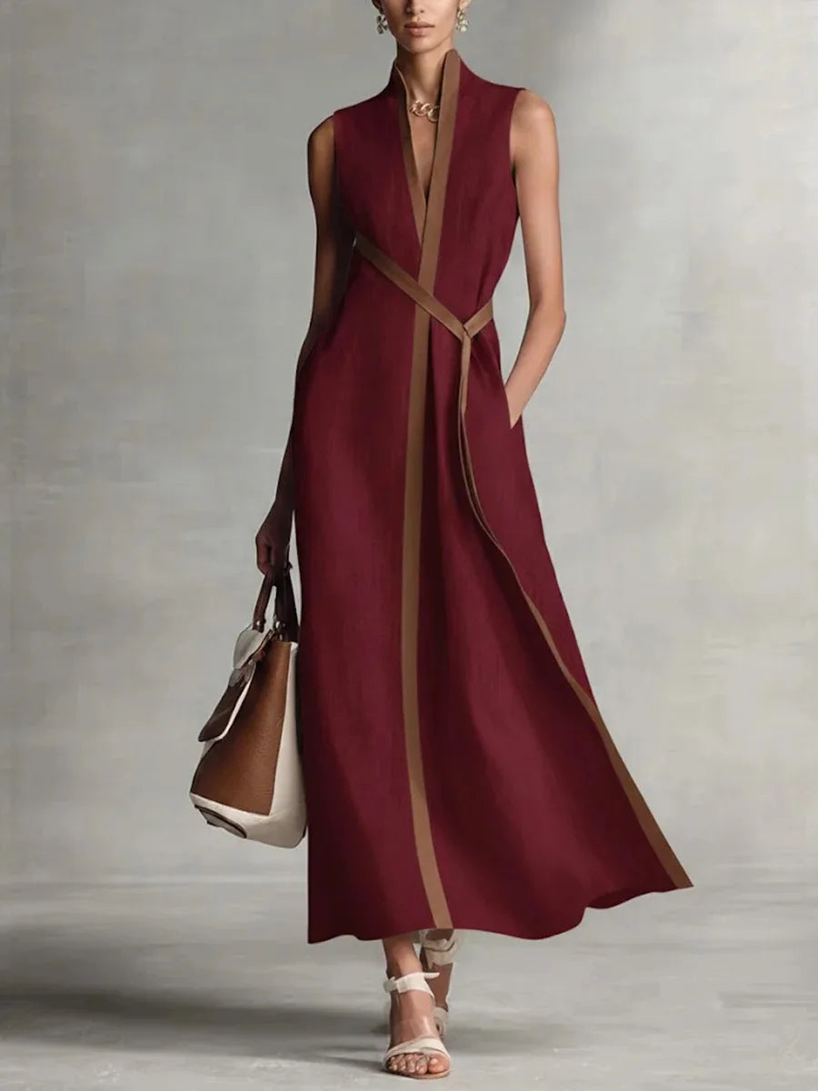 Valeria | Vestido Maxi de Mujer Cuello en V a Rayas