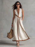 Valeria | Vestido Maxi Mujer Cuello V Rayas