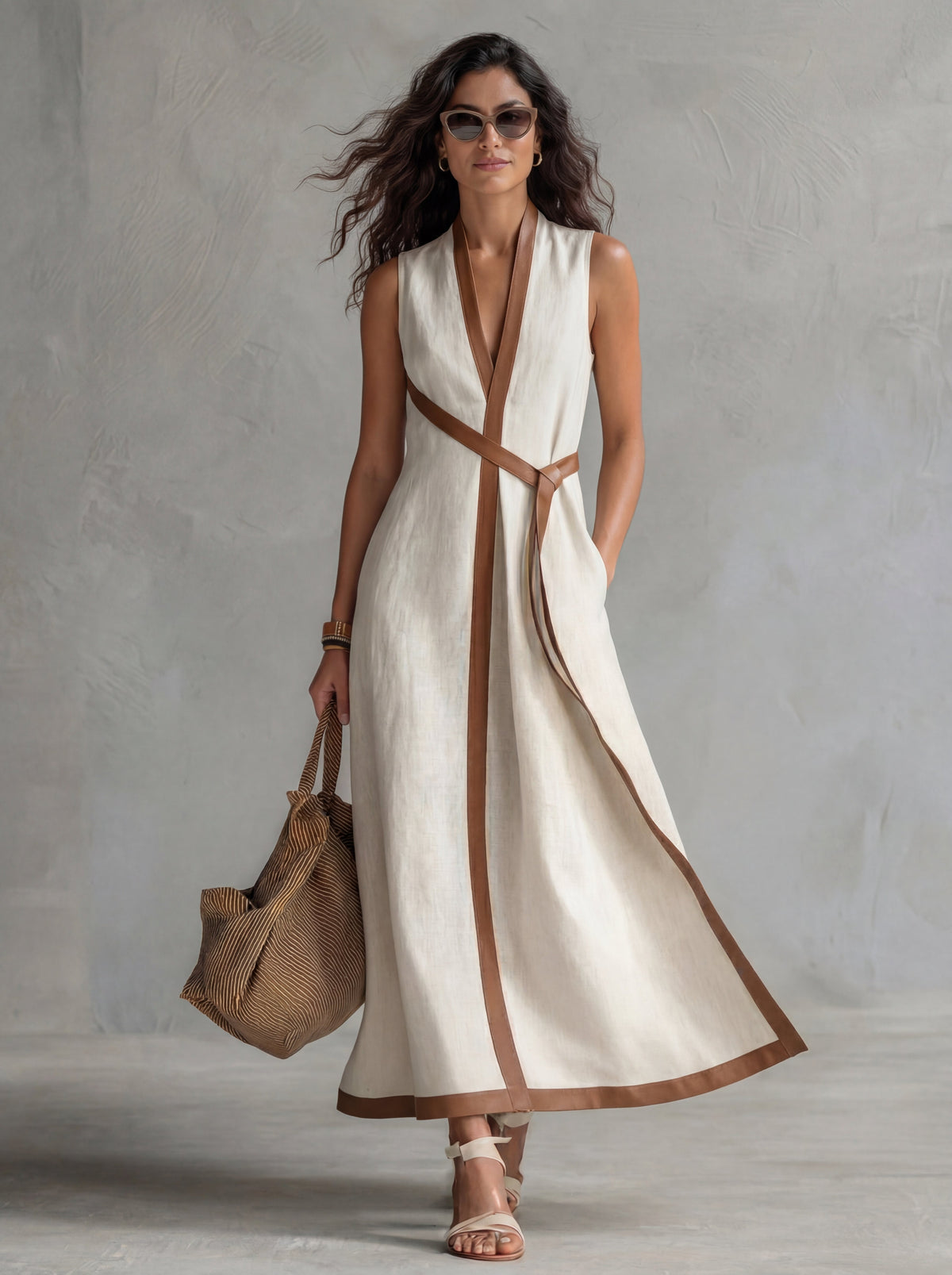 Valeria | Vestido Maxi de Mujer Cuello en V a Rayas