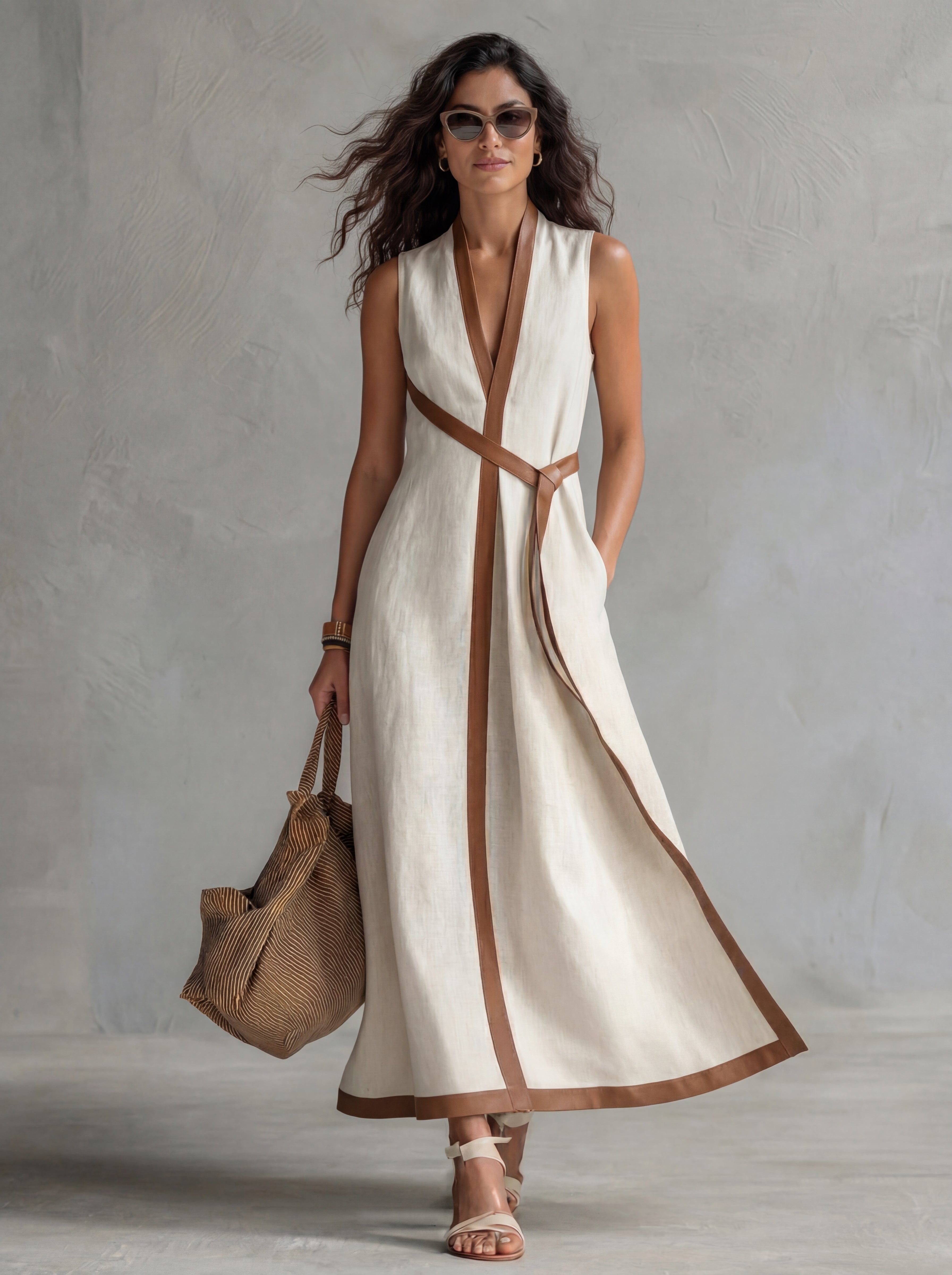 Valeria | Vestido Maxi Mujer Cuello V Rayas
