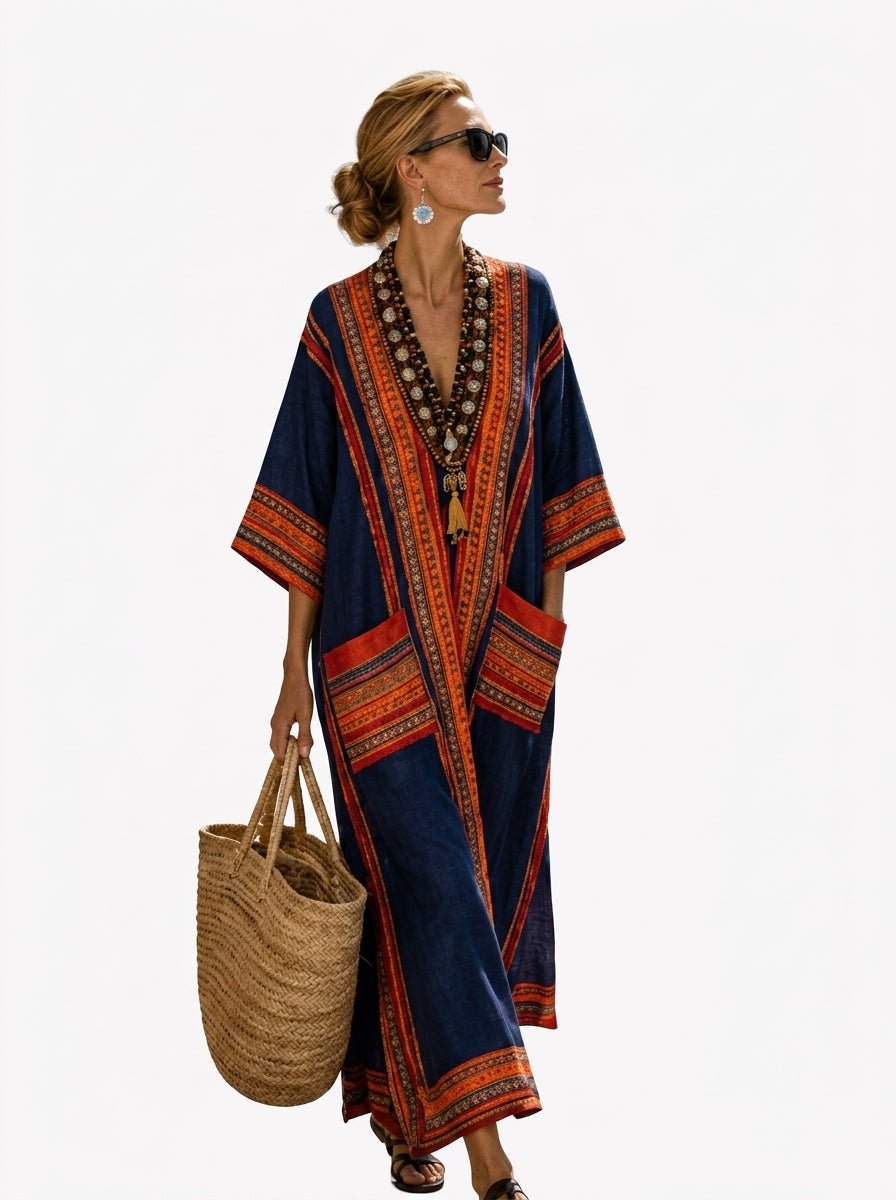 Caftan Maxi Long™ — Orange Soleil Méditerranée