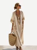 Caftan Maxi Long™ — Rayures Kaki Naturel