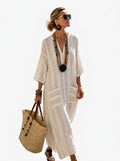 Caftan Maxi Long™ — Rayures Abricot Doux