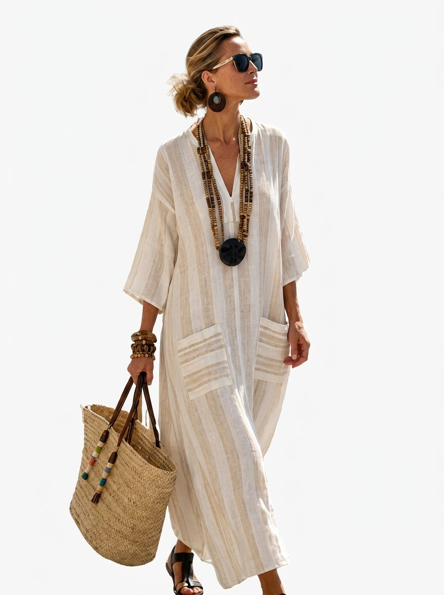Caftan Maxi Long™ — Rayures Abricot Doux