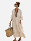 Caftan Maxi Long™ — Rayures Verticales Blanches