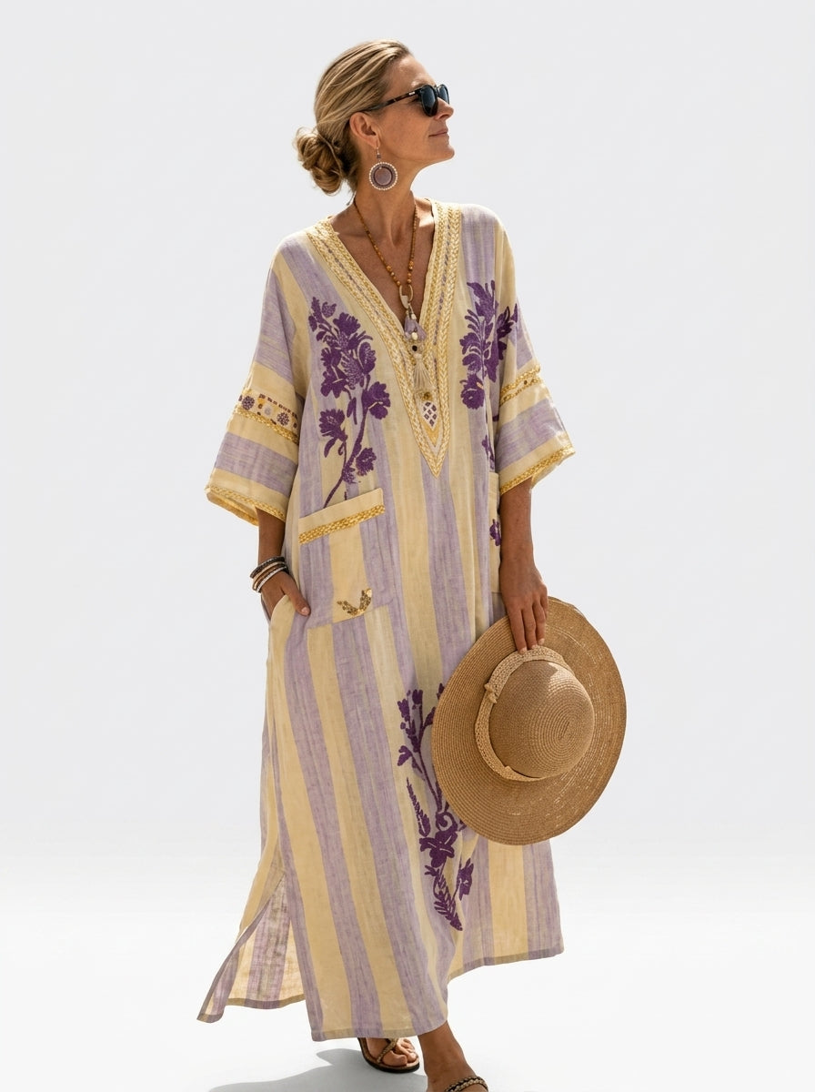 Caftan Maxi Long™ — Motif Violet Élégant
