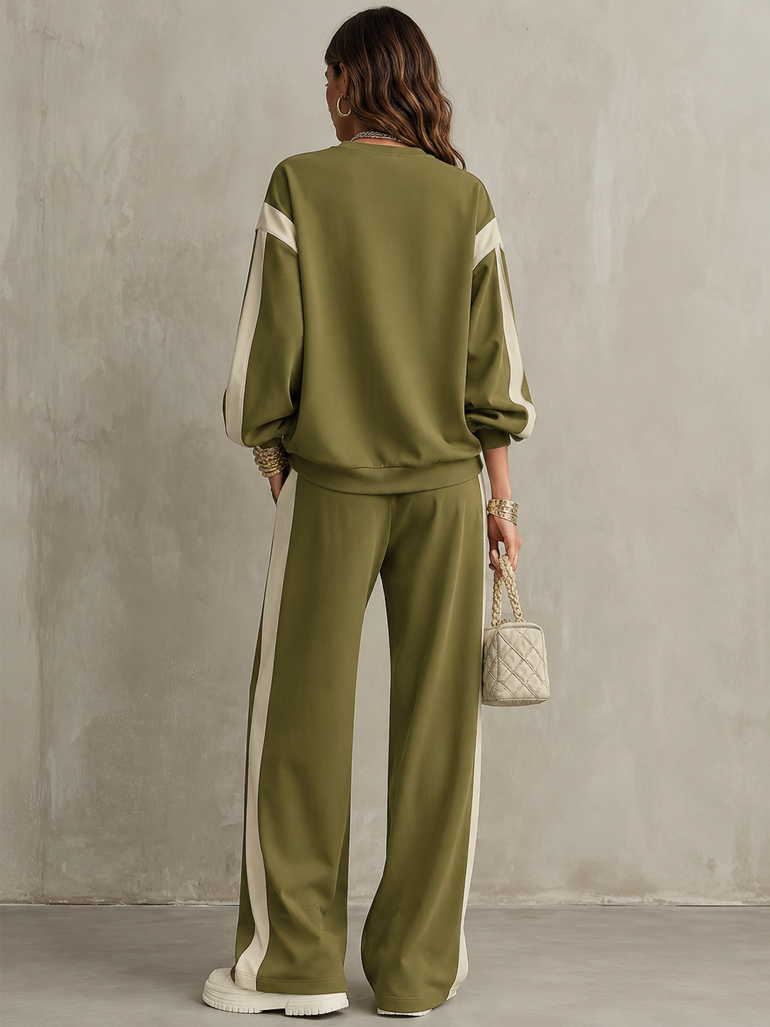 Sonia | Conjunto Sudadera Olivo y Pantalón Ancho
