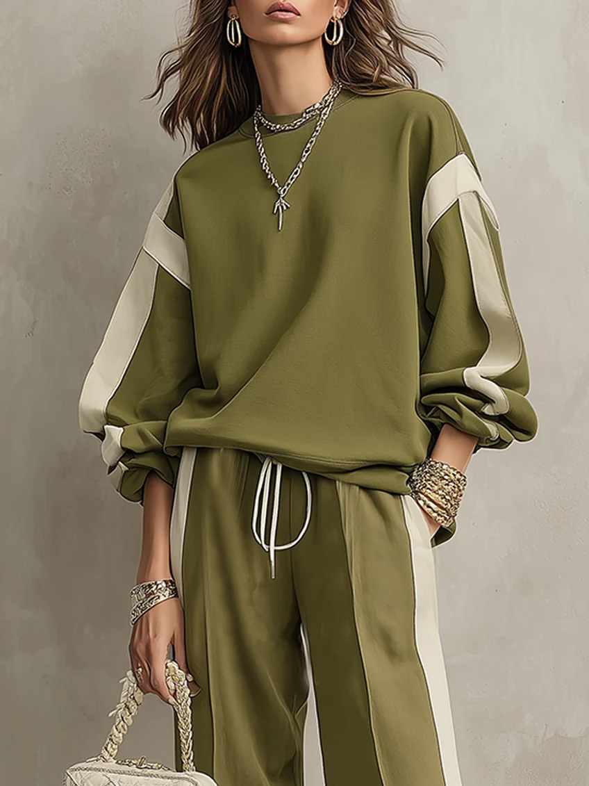 Sonia | Conjunto Sudadera Olivo y Pantalón Ancho