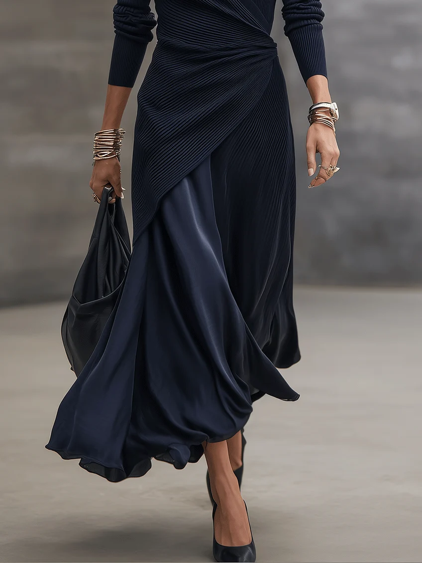 Lorena | Vestido Maxi con Escote en V y Paneles Satinados