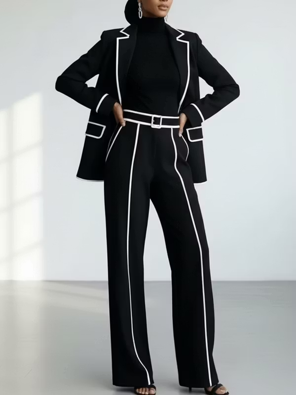 Claudia | Conjunto Blazer con Ribete y Pantalón Ancho