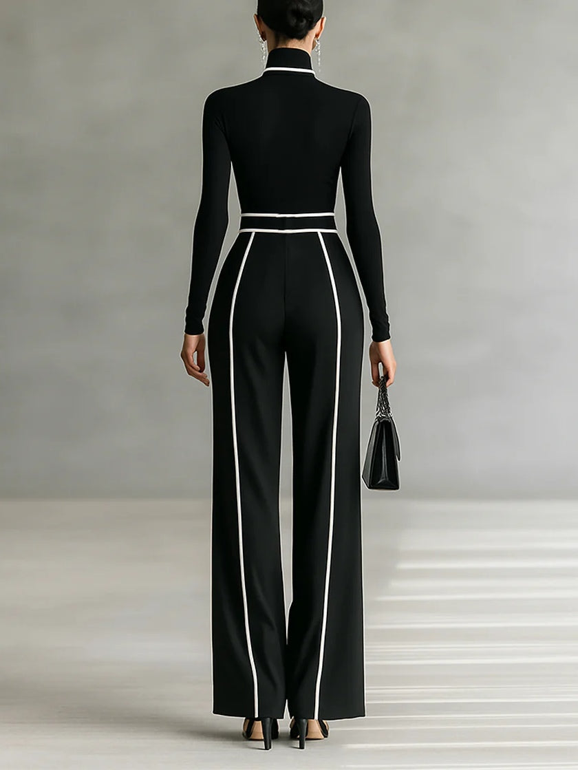 Emma - Ensemble élégant en deux pièces avec col montant et pantalon large
