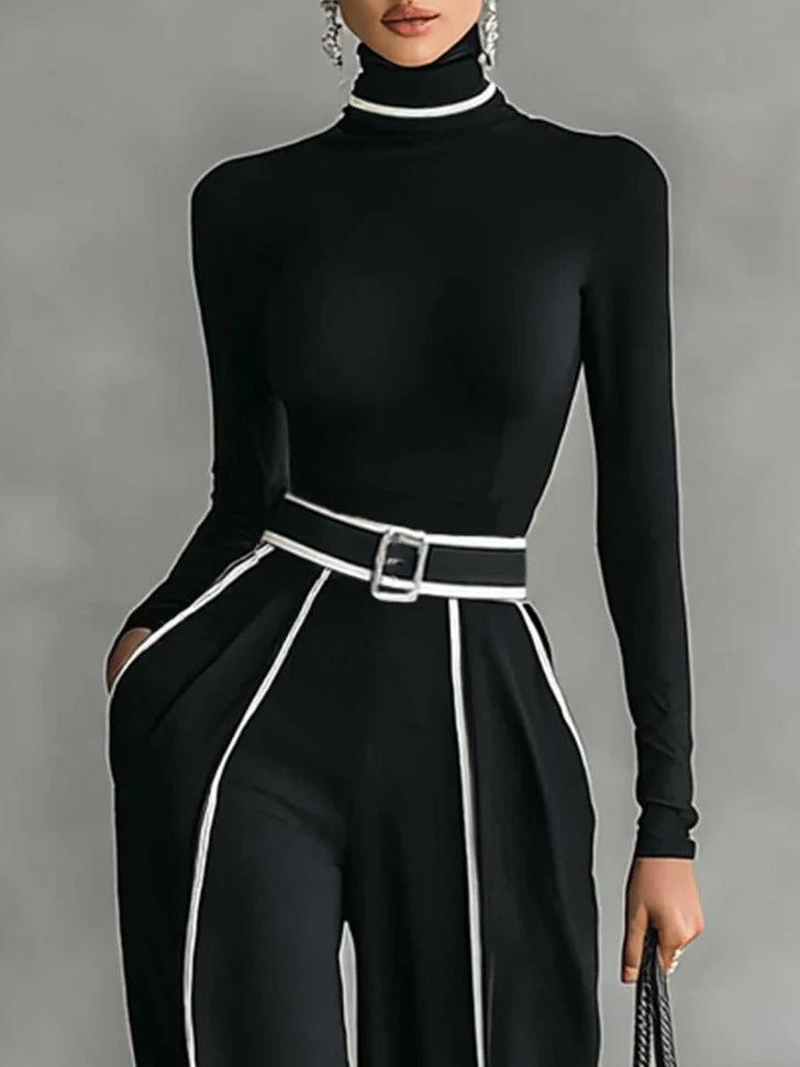 Emma - Ensemble élégant en deux pièces avec col montant et pantalon large