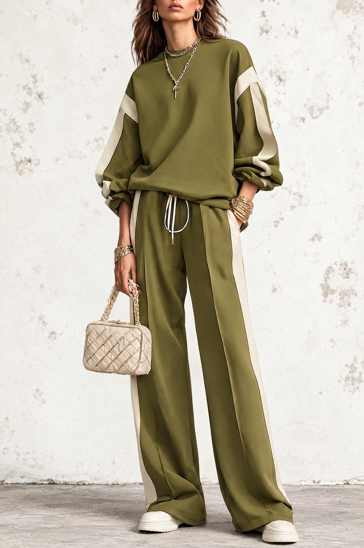Sonia | Conjunto Sudadera Olivo y Pantalón Ancho