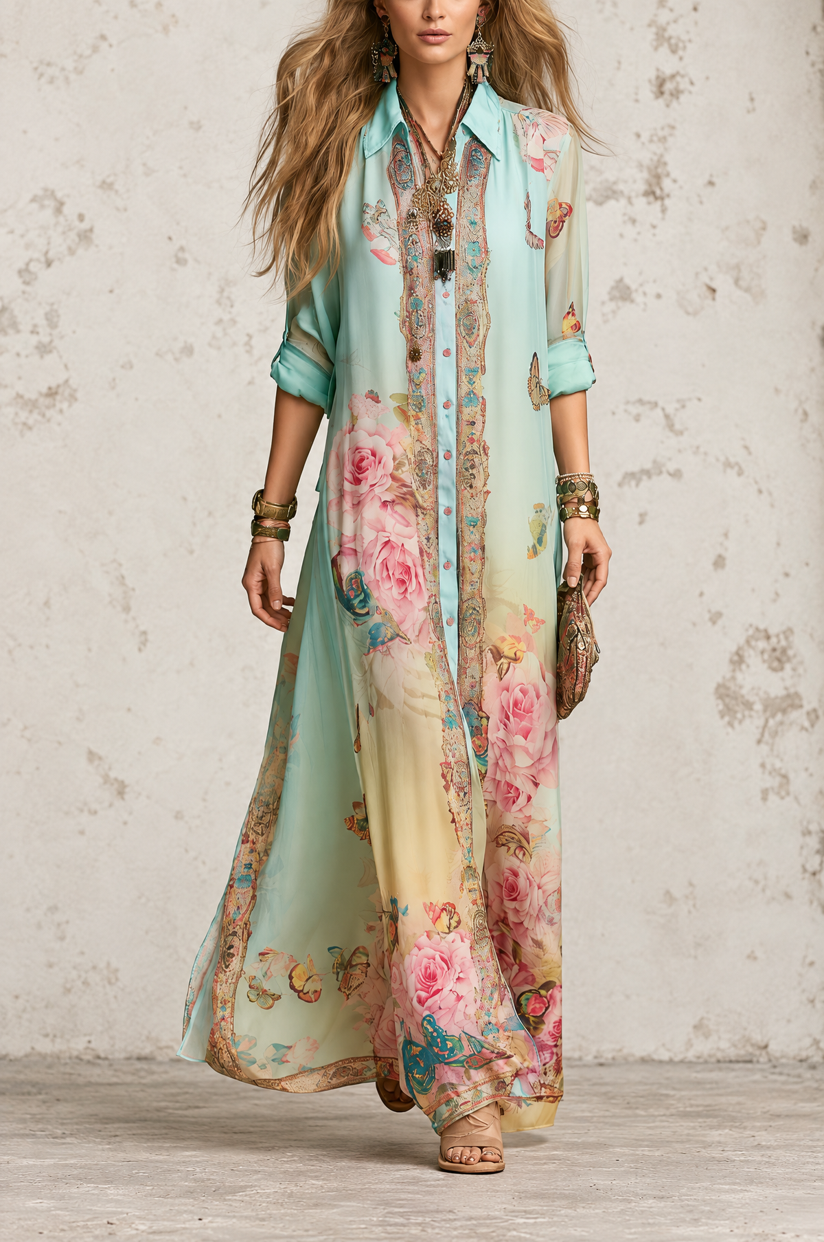Mónica | Vestido Maxi en Gasa con Estampado Floral Barroco