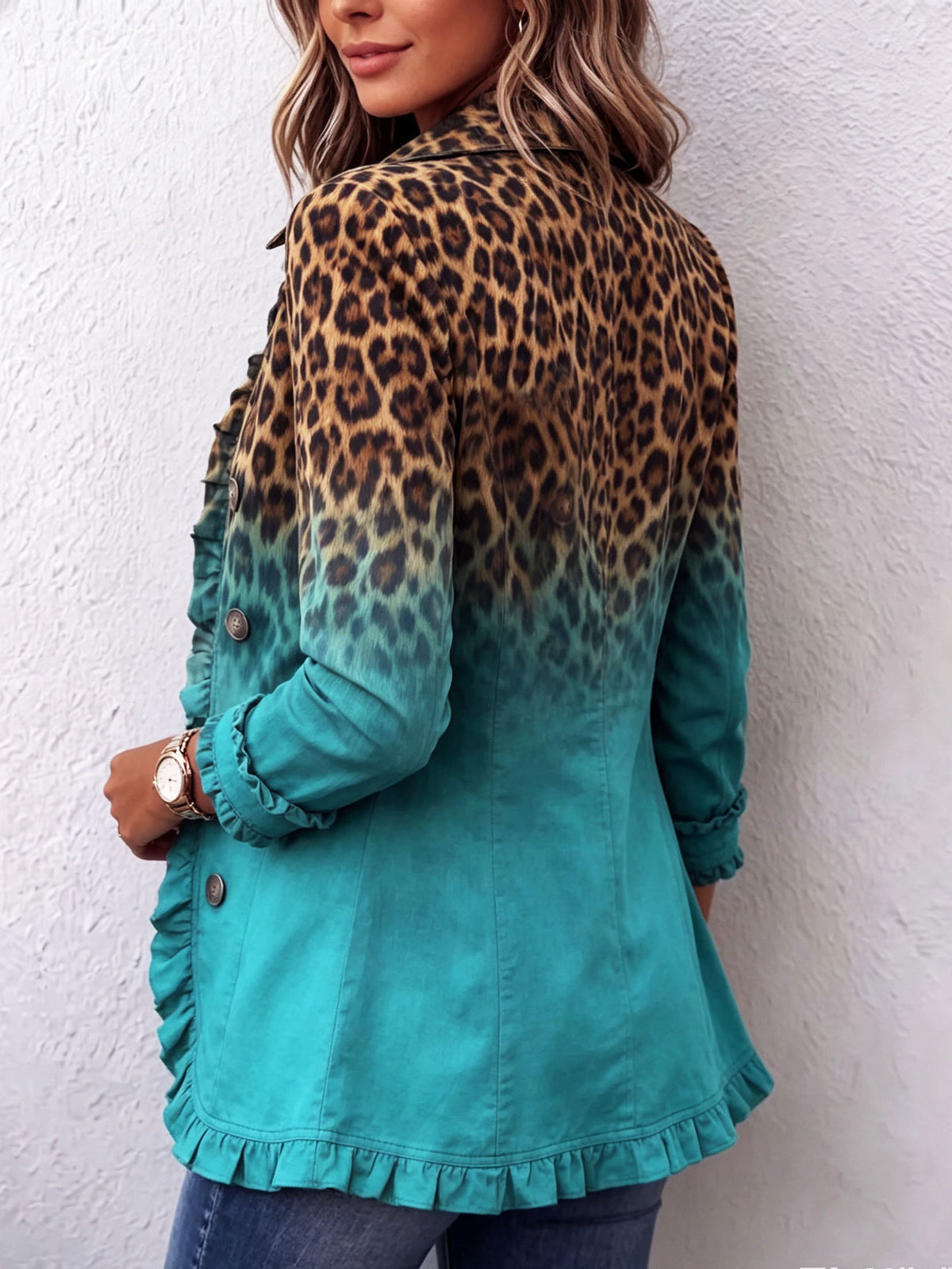 Herminia | Chamarra Blazer Leopardo Degradado con Volantes