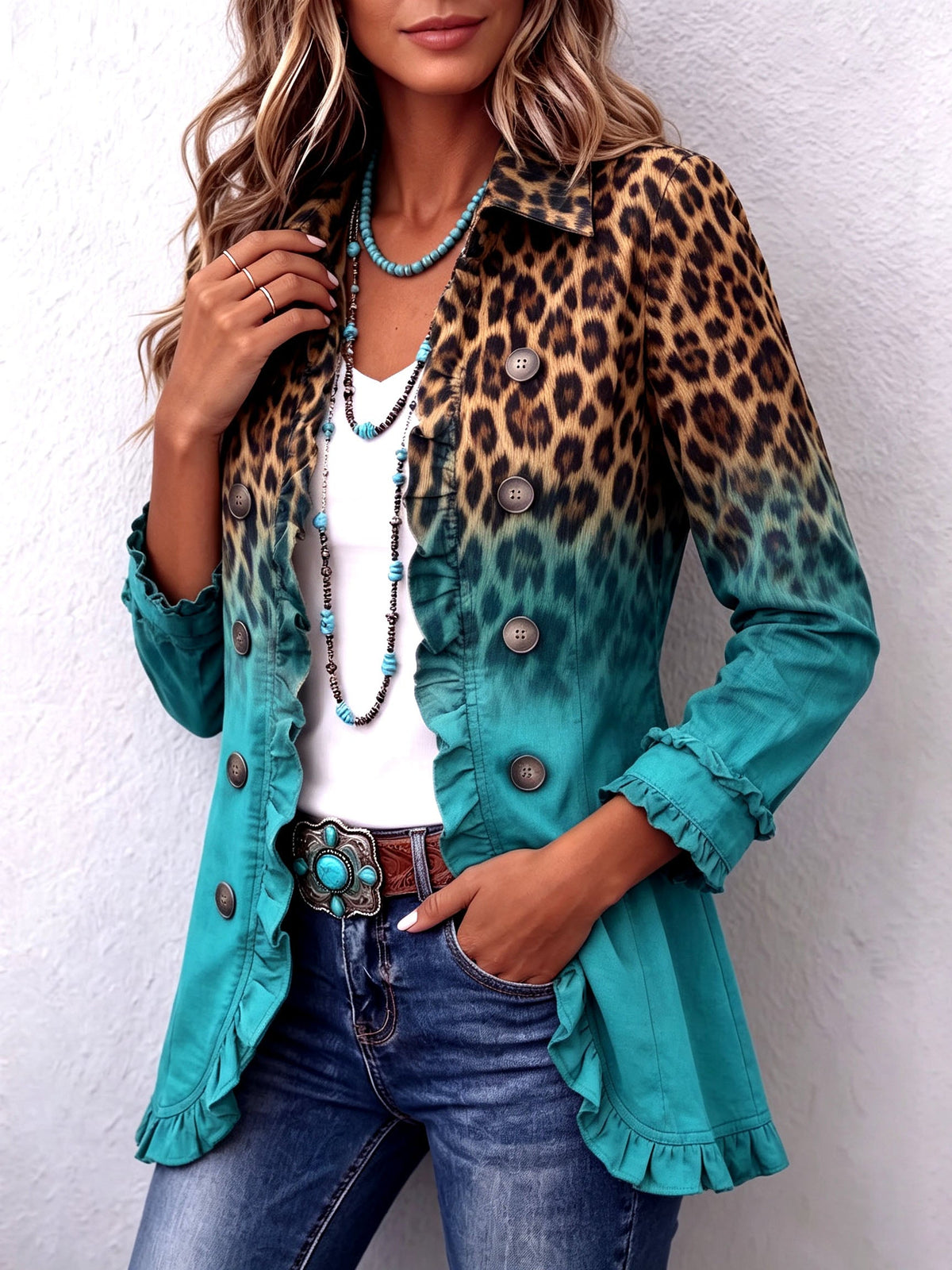 Cassandre | Blazer Leopardo Degradado con Volantes