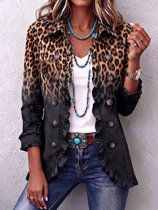 Águeda | Chamarra Blazer Leopardo Negro con Volantes